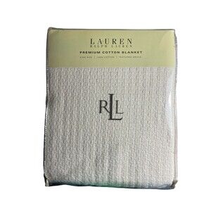 Vintage Ralph Lauren Estate Cotton King Woven Bed Blanket Cream Luxury 1990s New